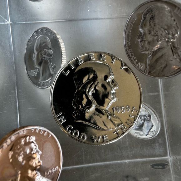 Vintage 1959 Floating Pop Art Lucite Clear Proof Coins Cube - Picture 8 of 11